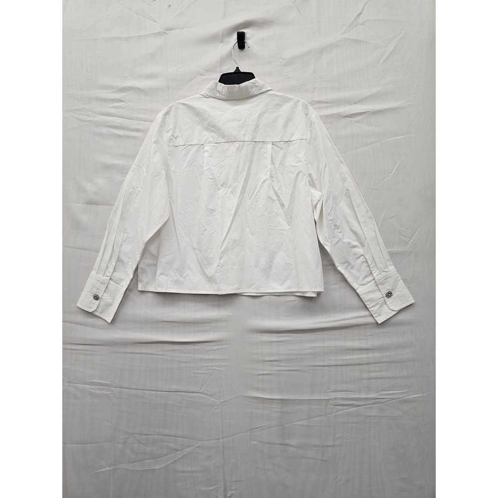 A New Day Womens White Cotton Button Down Shirt Decorative Buttons PID-Z2RG16 L